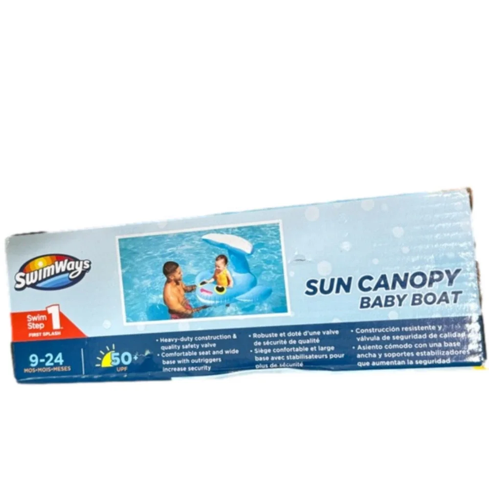 Swimways Sun Canopy Baby Boat Blue Swim Step 1 First Splash 9-24 Months